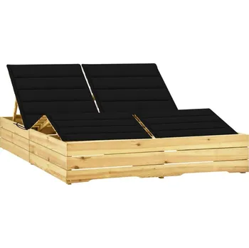 Zahradní lehátko zahrada-XL Dvojité lehátko s černými poduškami impregnovaná borovice 3065991