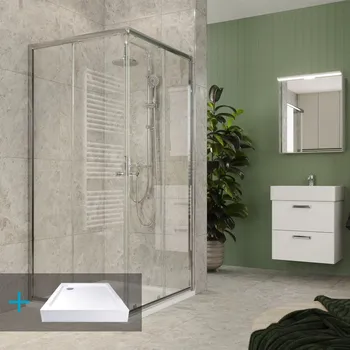 Mereo Kora Lite sprchový set: sprchový kout 80x80x185cm, chrom ALU, sklo čiré, 80 cm, vanička, sifon CK34133ZH