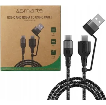 Datový kabel UNIVERZÁLNÍ KABEL USB-C + USB-A NA USB-C 4smarts 1.5m ČERNÝ