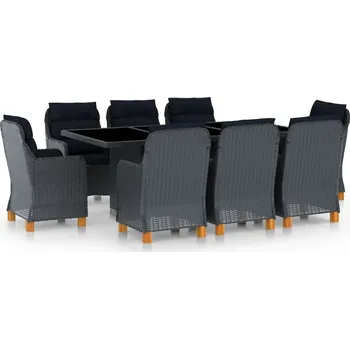 Zahradní lavice zahrada-XL 9dílný zahradní jídelní set s poduškami polyratan tmavě šedý 3060169