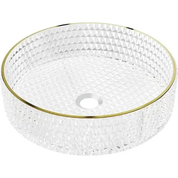 Umyvadlo Mexen Aura skleněné umyvadlo na desku 39 x 39 cm, transparentní/zlatá - 24013905 Koupelnové umyvadla