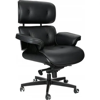 Křeslo Kancelářské křeslo LOUNGE GUBERNATOR černé - ořechová překližka, pravá kůže, s