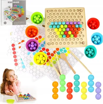Dřevěná hračka DŘEVĚNÁ MOZAIKA SKLÁDAČKA TŘÍDIČ MONTESSORI PRO DĚTI S KULIČKAMI