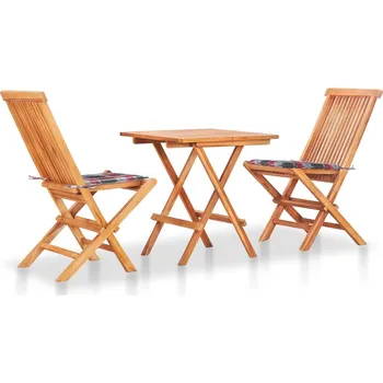 Zahradní sestava zahrada-XL 3dílný bistro set s červenými károvanými poduškami masivní teak 3063238