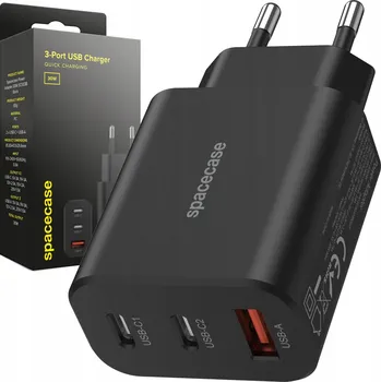 Síťová nabíječka Spacecase 30W 3x USB USB-C černá Quick Charge