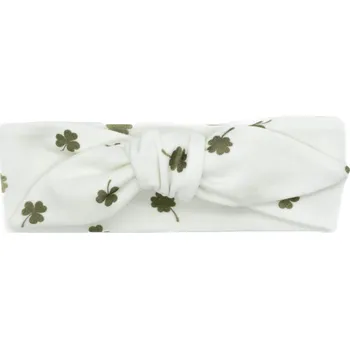 Čelenka Dětská čelenka s mašlí bílá s čtyřlístky 0-2r