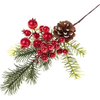 umělá květina Casa de Engel Umělá větvička s jehličím červenými bobulemi a šiškou