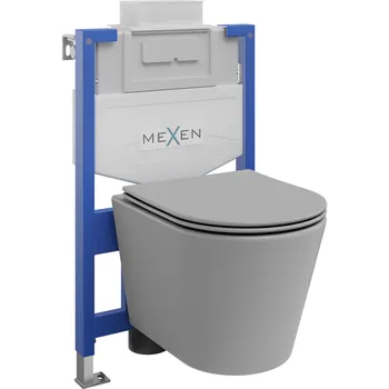 Klozet Mexen podomítková WC sada rám Fenix XS-U s WC mísou Rico a pomalu padajícím sedátkem, světle šedý mat - 68530724061 Podomítkové WC sady