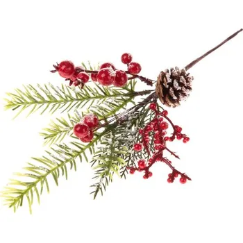 umělá květina Casa de Engel Umělá větvička s jehličím červenými bobulemi a šiškou 24/192
