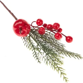 umělá květina Casa de Engel Umělá větvička s jehličím červenými bobulemi a vločkou 48/384