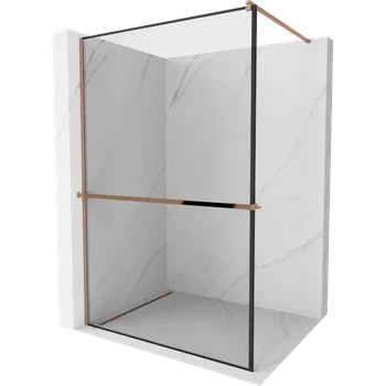 Mexen Kioto+ sprchová zástěna s poličkou Walk-in 140 x 200 cm, černý rám, růžové zlato - 800-140-121-60-70 Sprchové stěny