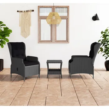 Zahradní sestava zahrada-XL 3dílná zahradní sedací souprava podušky polyratan tmavě šedá 3060148