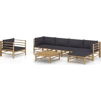 Zahradní sestava zahrada-XL 7dílná zahradní sedací souprava + tmavě šedé podušky bambus 3058200