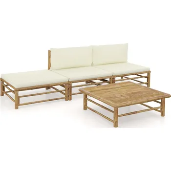Zahradní lavice zahrada-XL 4dílná zahradní sedací souprava + krémově bílé podušky bambus 3058243