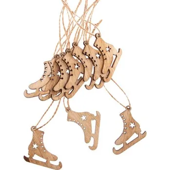 Vánoční dekorace Casa de Engel Závěsná dřevěná brusle - natur - sada 10ks 50
