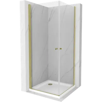 Mexen Pretoria Duo sprchový kout s otevíracími dveřmi 90 x 90 cm, průhledný, zlatý + Flat sprchová vanička Sprchové kouty s vaničkou