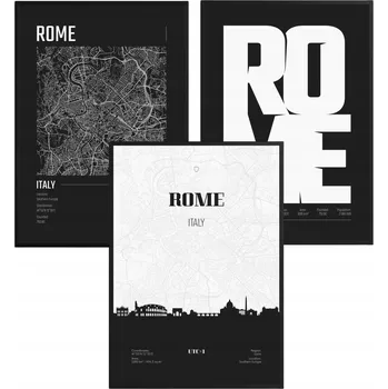 Obraz Sada Plakátů Řím Rome Mapa Panorama Města Černobílá Moderní