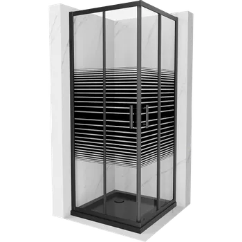 Mexen Rio čtvercový sprchový kout 70 x 70 cm, černé pruhy, černý + vanička Flat, černá - 860-070-070-70-20-4070B Sprchové kouty s vaničkou