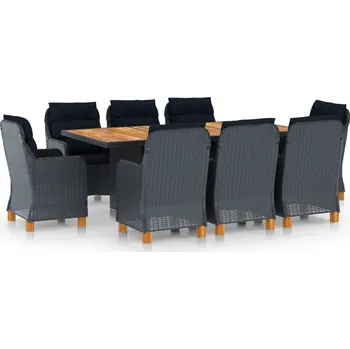 Zahradní lavice zahrada-XL 9dílný zahradní jídelní set s poduškami polyratan tmavě šedý 3060170