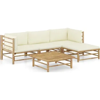 Zahradní sestava zahrada-XL 5dílná zahradní sedací souprava + krémově bílé podušky bambus 3058193