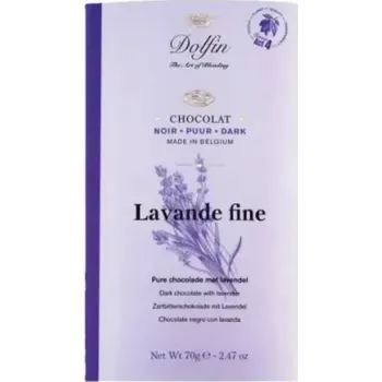 Čokoláda DOLFIN belgická čokoláda hořká 70g levandule (Luxusní belgická hořká čokoláda DOLFIN s levandulí 70 g)
