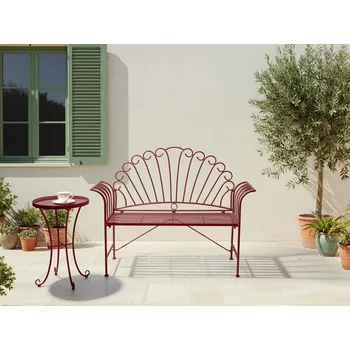 Obývací pokoj Venkovní sedací souprava vínová kovová 2místná lavička loketní opěrky odkládací stolek vintage styl zahrada terasa Beliani