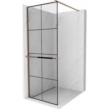 Mexen Kioto+ sprchová stěna s policí Walk-in 70 x 200 cm, černá mřížka, růžové zlato - 800-070-121-60-77 Sprchové stěny