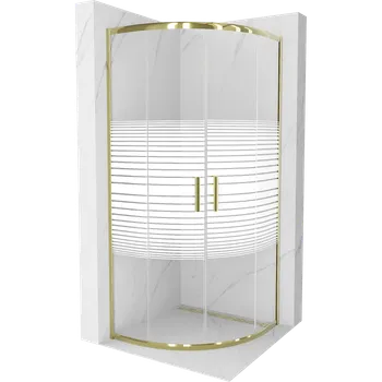 Mexen Rio sprchový kout půlkruhový 90 x 90 cm, bílé pruhy, zlatá - 863-090-090-50-20 Sprchové kouty