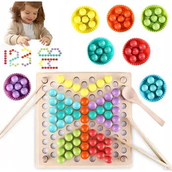 Dřevěná hračka Dřevěná Vzdělávací Montessori Hračka - Stavebnice, Kuličky a Korálky