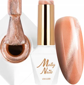 Lak na nehty Hybridní lak MOLLYNAILS 8g LED/UV Polish Cat Eye Metallic Oranges Č. 210