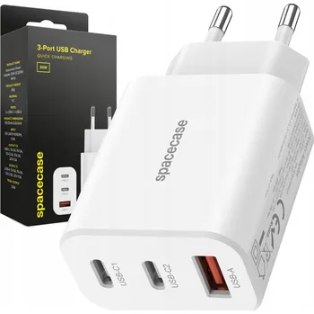 Síťová nabíječka Spacecase 30W 3x USB-A/USB-C Quick Charge