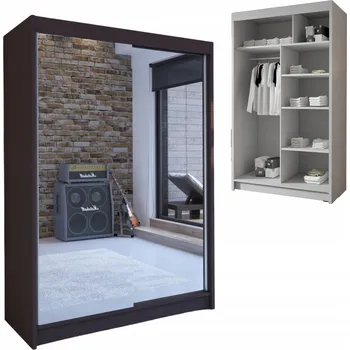 Šatní skříň Posuvná SKŘÍŇ se 2 ZRCADLY Šatna COSTA 150 cm prostorná, POLICE a tyč na ramínka