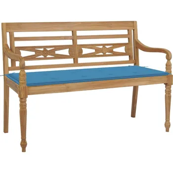 Zahradní lavice zahrada-XL Lavice Batavia s modrou poduškou 120 cm masivní teakové dřevo 3062158