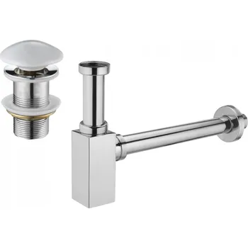 Sifon Mexen polosyfon umyvadlový čtvercový s keramickým klik-klak uzávěrem, bez přepadu, chrom/bílý - 7991060-02 Umyvadlové sifóny