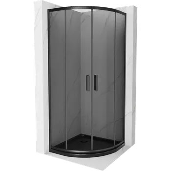 Mexen Rio polokruhová sprchová kabina 90 x 90 cm, grafit, černá + vanička Flat, černá - 863-090-090-70-40-4170B Sprchové kouty s vaničkou