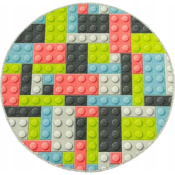 Koberec Průměr 100 cm KOBEREC KULATÝ DO DĚTSKÉHO POKOJE PASTELOVÉ KOSTKY KOLO 3D NA PLSTI