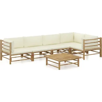 Zahradní sestava zahrada-XL 6dílná zahradní sedací souprava + krémově bílé podušky bambus 3058239