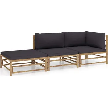 Zahradní sestava zahrada-XL 3dílná zahradní sedací souprava + tmavě šedé podušky bambus 3058246