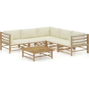 Zahradní sestava zahrada-XL 6dílná zahradní sedací souprava + krémově bílé podušky bambus 3058213