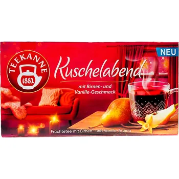 Čaj TEEKANNE KUSCHELABEND mit Birnen- und Vanille Geschmack - zimní ovocný čaj s příchutí hrušky a vanilky - 40,5g ( 18x 2,25g)
