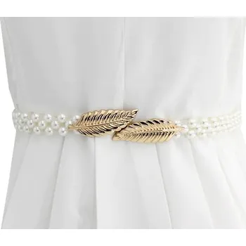 Opasek Camerazar Dámský elastický úzký perlový pásek bílý