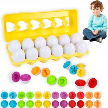 TŘÍDIČ VAJEC EDUKAČNÍ HRAČKA 12 VAJEC PŘIŘAĎ TVARY STAVEBNICE PRO DĚTI