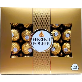 Bonboniéra FERRERO ROCHER ( MÍRNĚ POŠKOZENÝ OBAL NA PŘEDNÍ STRANĚ) - čokoládové pralinky s lískovým oříškem 20ks 250g - LIMITOVANÁ VÁNOČNÍ EDICE
