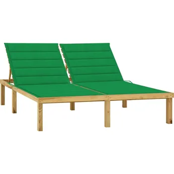 Zahradní lehátko zahrada-XL Dvojité lehátko se zelenými poduškami impregnovaná borovice 3065884