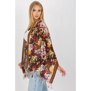 Šála Šátek s květinovým vzorem a třásněmi model CHQ10 hnědý