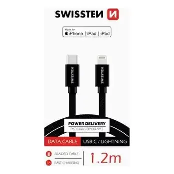 Datový kabel SWISSTEN TEXTILE datový kabel USB-C - LIGHTNING MFi 1.2m černá (71526201)