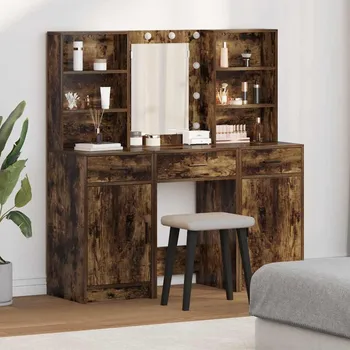 Toaletní stolek vidaXL Sada toaletního stolku s LED 3 pcs Kouřový dub kompozitní dřevo [3334294]