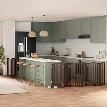 přepravka pro zvíře zahrada-XL Zábrana pro psy s dvířky skládací 9 panelů hnědá 450 cm topol 3155606