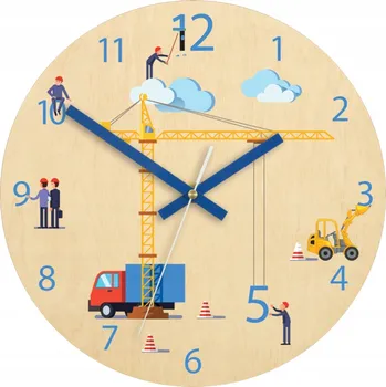 Hodiny Nástěnné hodiny se vzorem jeřábu – Stavební jeřáb akrylový Kulatý Quartz