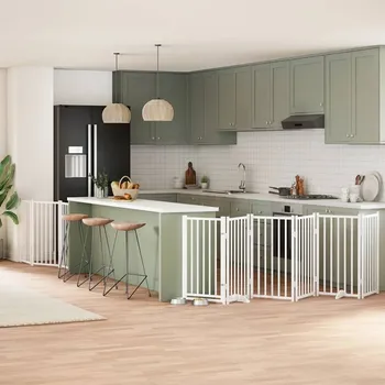 přepravka pro zvíře zahrada-XL Zábrana pro psy s dvířky skládací 9 panelů bílá 450 cm topol 3155706